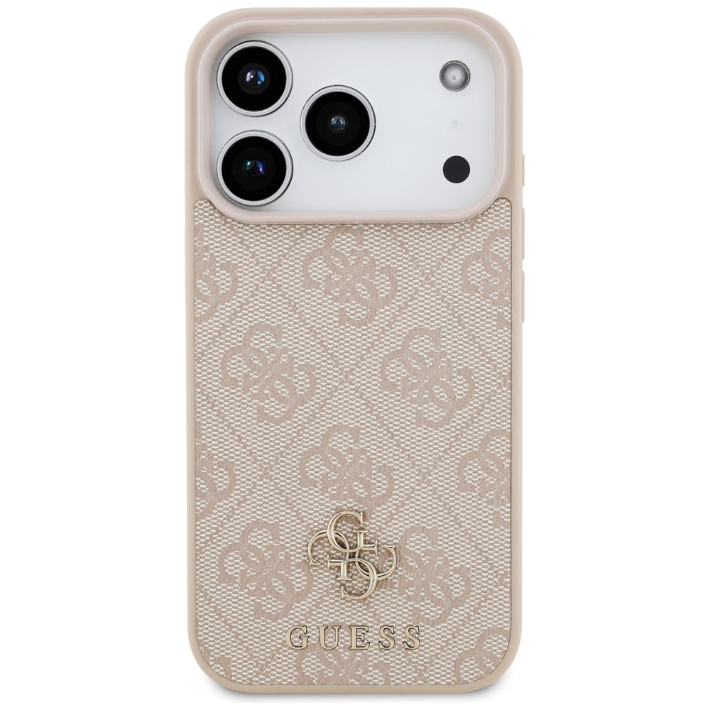Guess iPhone 18 Pro / iPhone 17 Pro - Σκληρή Θήκη με Πλαίσιο Σιλικόνης και Επένδυση Συνθετικού Δέρματος MagSafe - 4G Small Classic Logo - Pink