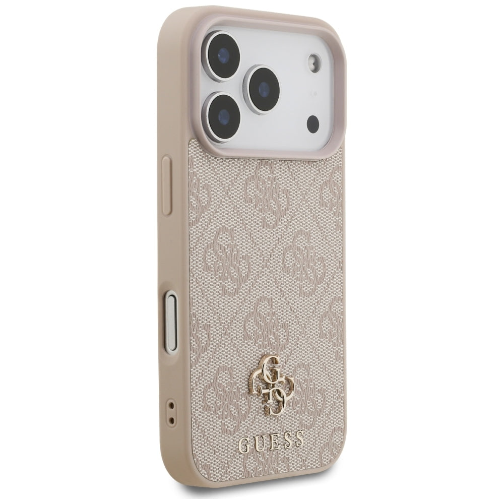 Guess iPhone 18 Pro / iPhone 17 Pro - Σκληρή Θήκη με Πλαίσιο Σιλικόνης και Επένδυση Συνθετικού Δέρματος MagSafe - 4G Small Classic Logo - Pink