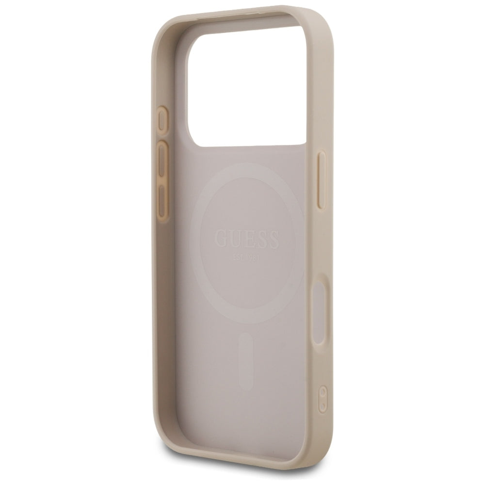 Guess iPhone 18 Pro / iPhone 17 Pro - Σκληρή Θήκη με Πλαίσιο Σιλικόνης και Επένδυση Συνθετικού Δέρματος MagSafe - 4G Small Classic Logo - Pink