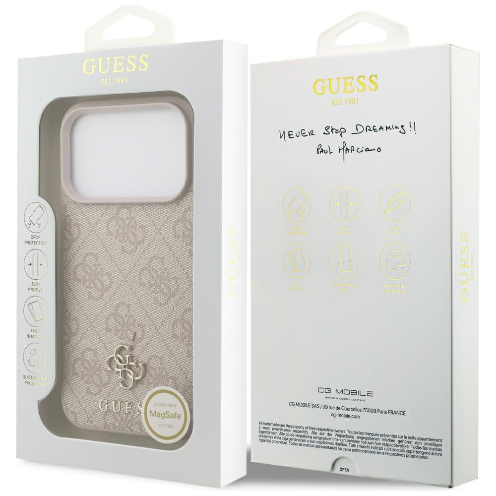 Guess iPhone 18 Pro / iPhone 17 Pro - Σκληρή Θήκη με Πλαίσιο Σιλικόνης και Επένδυση Συνθετικού Δέρματος MagSafe - 4G Small Classic Logo - Pink
