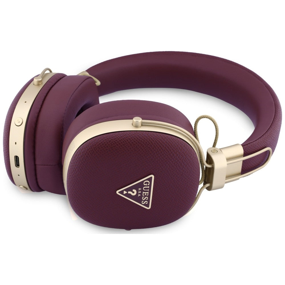 Guess Ασύρματα Bluetooth Over-Ear Ακουστικά - Grained Triangle Gold Logo - Burgundy