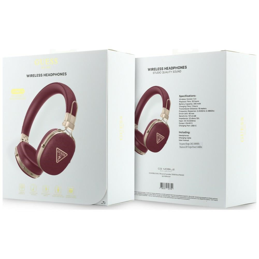 Guess Ασύρματα Bluetooth Over-Ear Ακουστικά - Grained Triangle Gold Logo - Burgundy