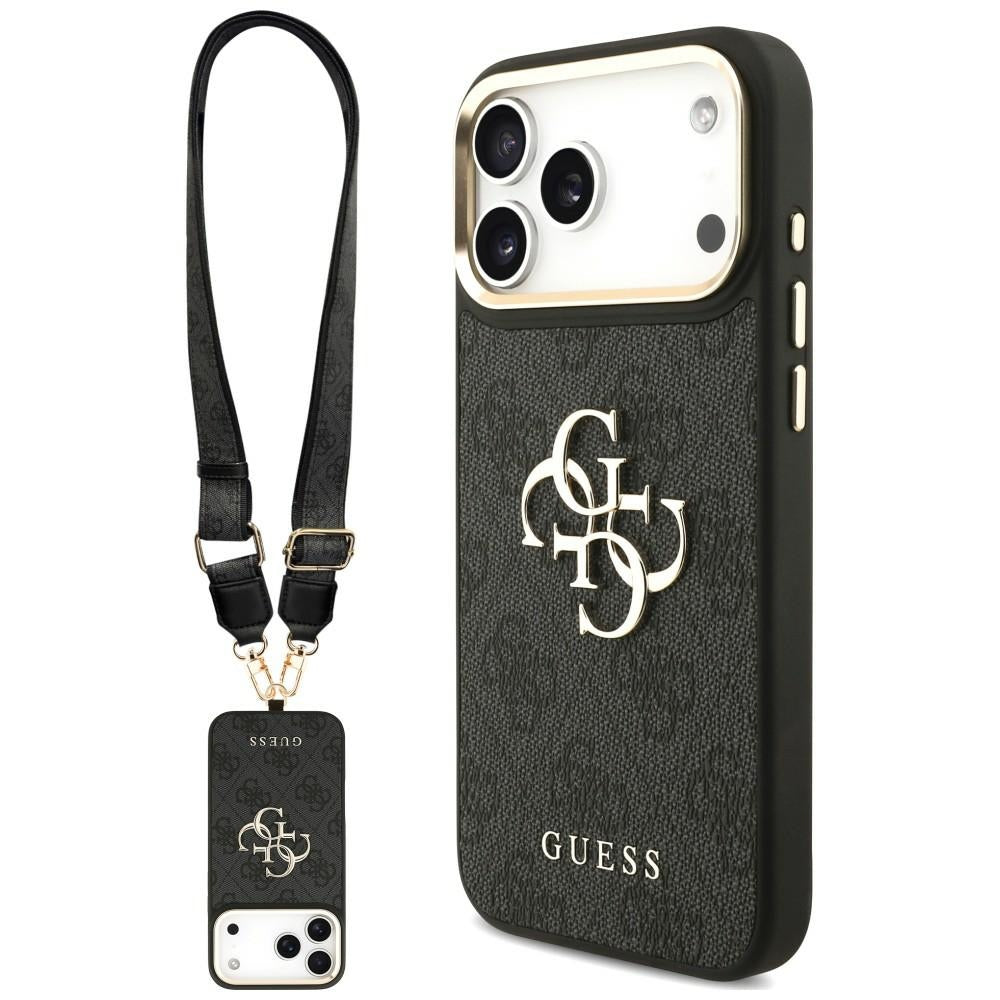 Guess iPhone 18 Pro / iPhone 17 Pro - Θήκη με Επένδυση Συνθετικού Δέρματος και Λουράκι - 4G Big 4G Classic Logo Big Strap Metal Buttons - Black