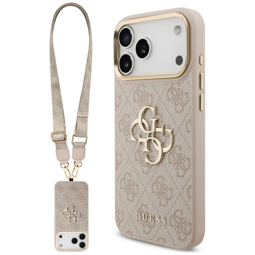 Guess iPhone 18 Pro / iPhone 17 Pro - Θήκη με Επένδυση Συνθετικού Δέρματος και Λουράκι - 4G Big 4G Classic Logo Big Strap Metal Buttons - Pink