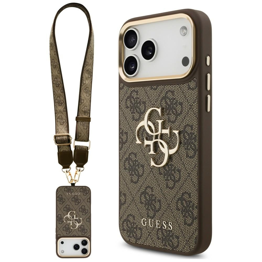 Guess iPhone 18 Pro / iPhone 17 Pro - Θήκη με Επένδυση Συνθετικού Δέρματος και Λουράκι - 4G Big 4G Classic Logo Big Strap Metal Buttons - Brown