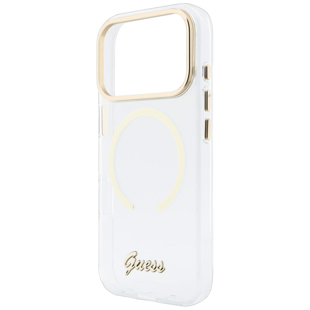 Guess iPhone 18 Pro / iPhone 17 Pro - Σκληρή Θήκη με Πλαίσιο Σιλικόνης και MagSafe - IML Script Metal - Clear
