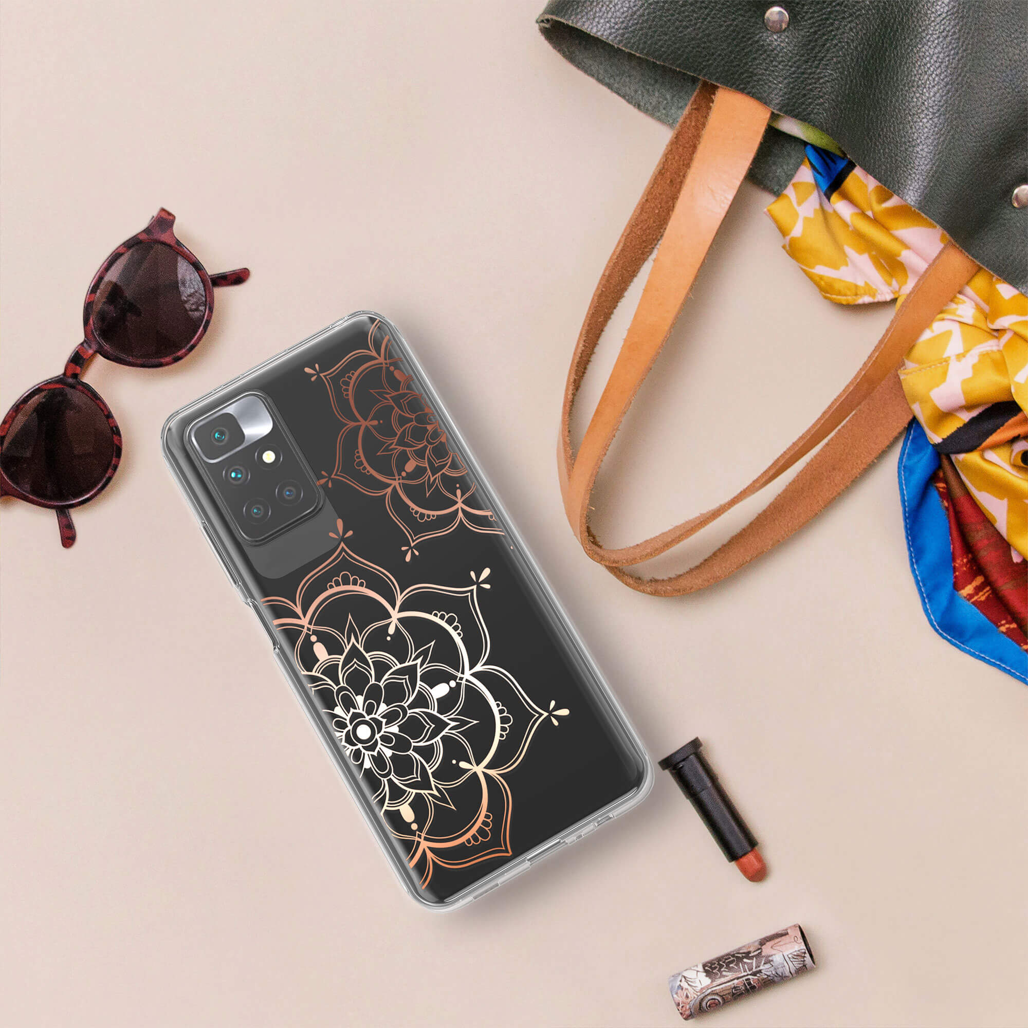 KW Xiaomi Redmi 10 Θήκη Σιλικόνης TPU Design Flower Twins - Rose Gold / Διάφανη - 57087.02