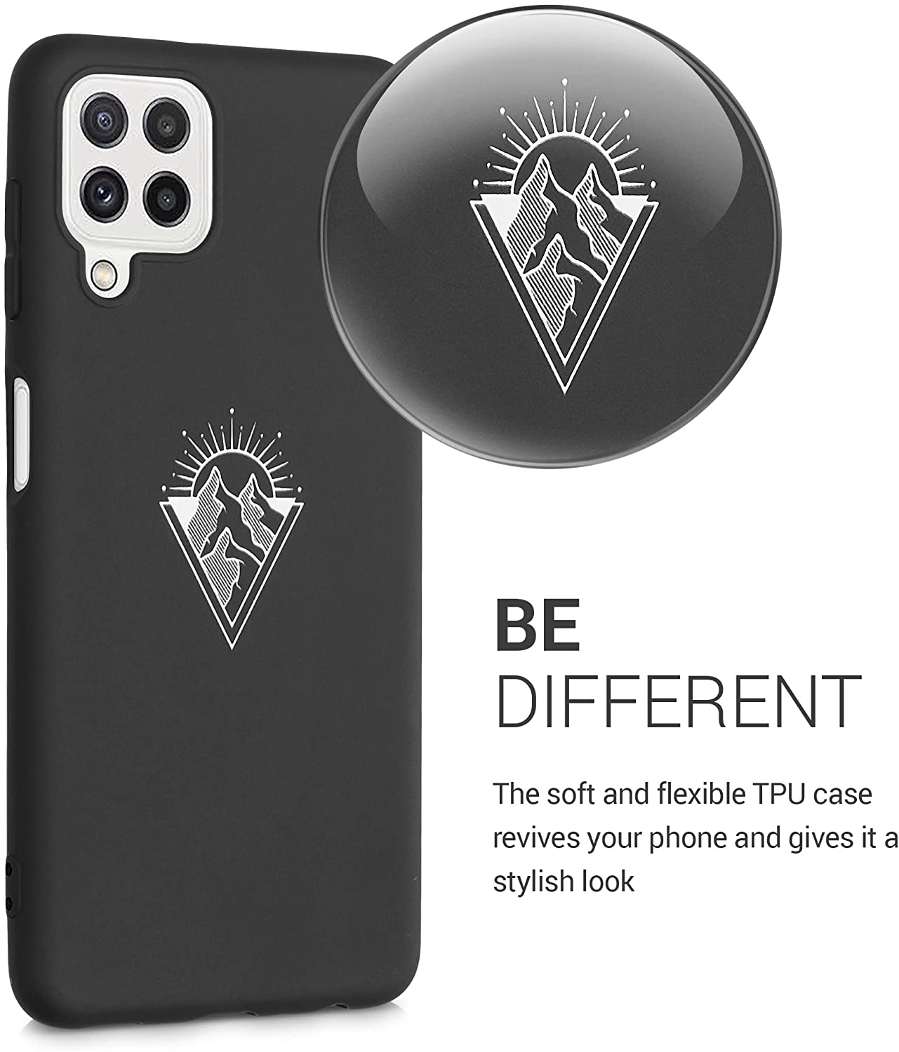 KW Samsung Galaxy A22 4G Θήκη Σιλικόνης TPU - Design Minimalism Mountains - Black / White - 55497.04