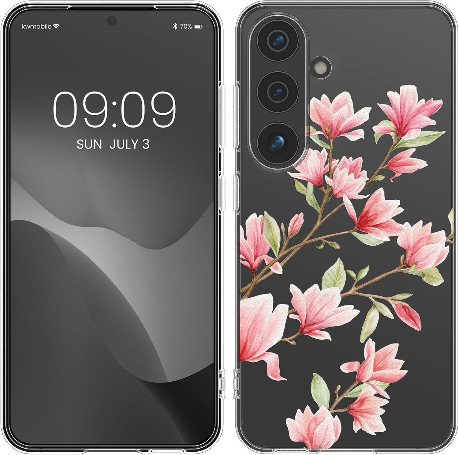 KW Samsung Galaxy S24+ Λεπτή Θήκη Σιλικόνης TPU - Design Magnolias - Pink / White / Διάφανη