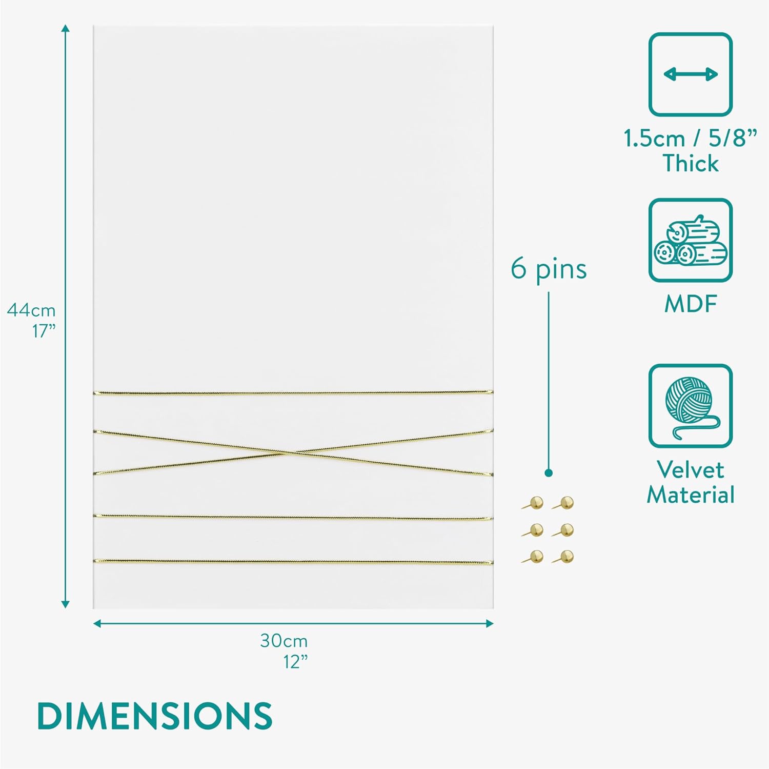 Navaris Πίνακας Ανακοινώσεων από Βελούδο - 44 x 30 cm - White - 52630.1.02