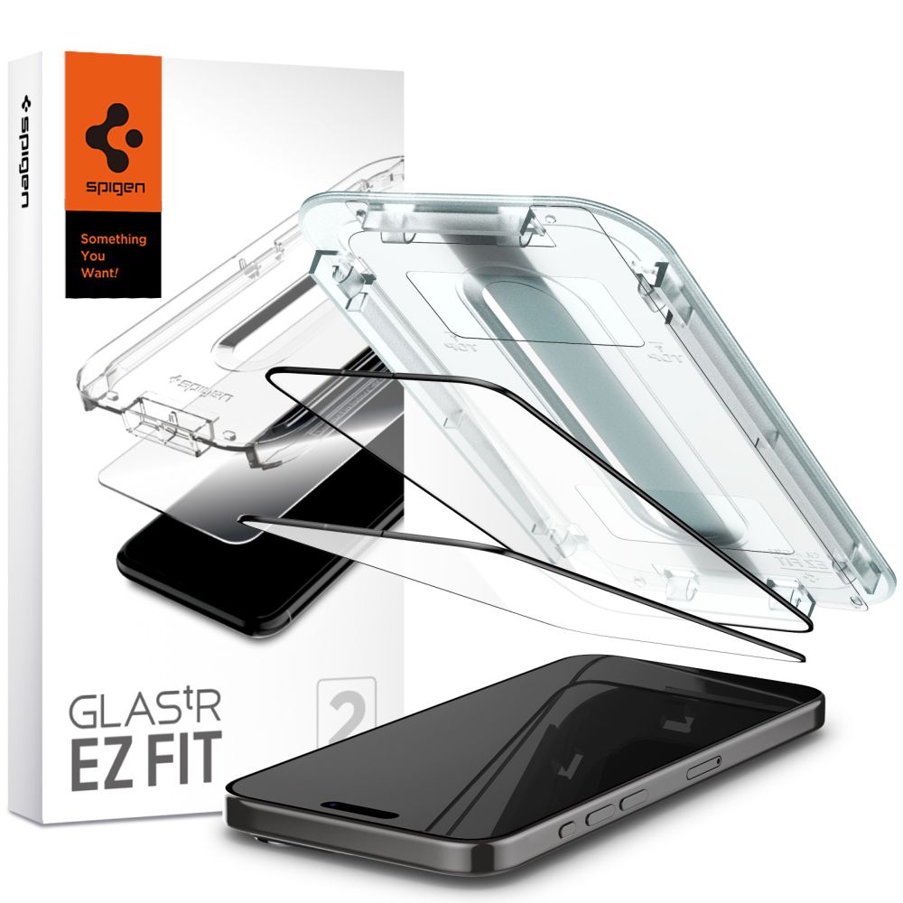 Spigen iPhone 15 Pro Glas.TR EZ Fit FC 0.3mm 2.5D 9H Case Friendly Full Screen Tempered Glass Αντιχαρακτικό Γυαλί Οθόνης - 2 Τεμάχια - Black