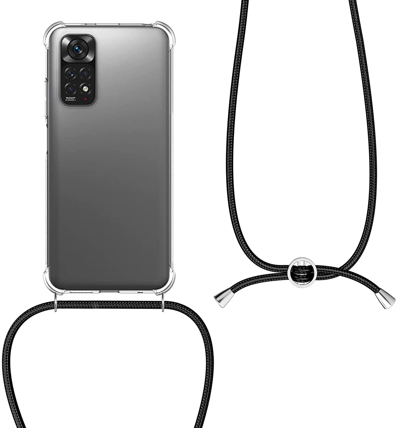 KW Xiaomi Redmi Note 11 / Redmi Note 11S Θήκη Σιλικόνης TPU με Λουράκι - Διάφανη / Black - 57374.03