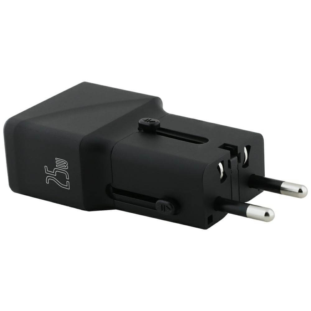 Tumi Travel Adapter 25W Φορτιστής Ταξιδίου με 1 Θύρα Type-C και 1 Θύρα USB και Καλώδιο Type-C to Type-C - Black