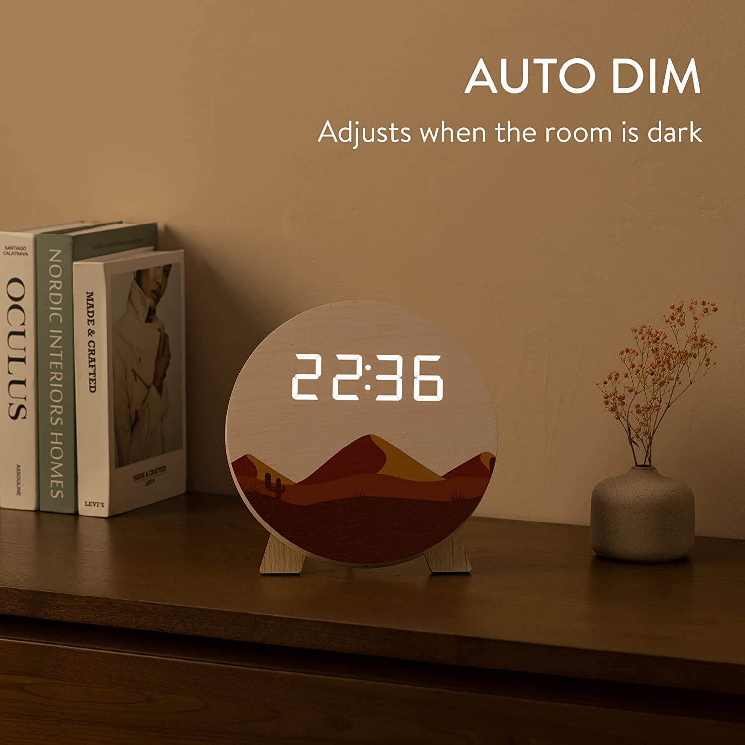 Navaris Ψηφιακό Ξύλινο Ρολόι LED - Design Desert - White - 58958.02