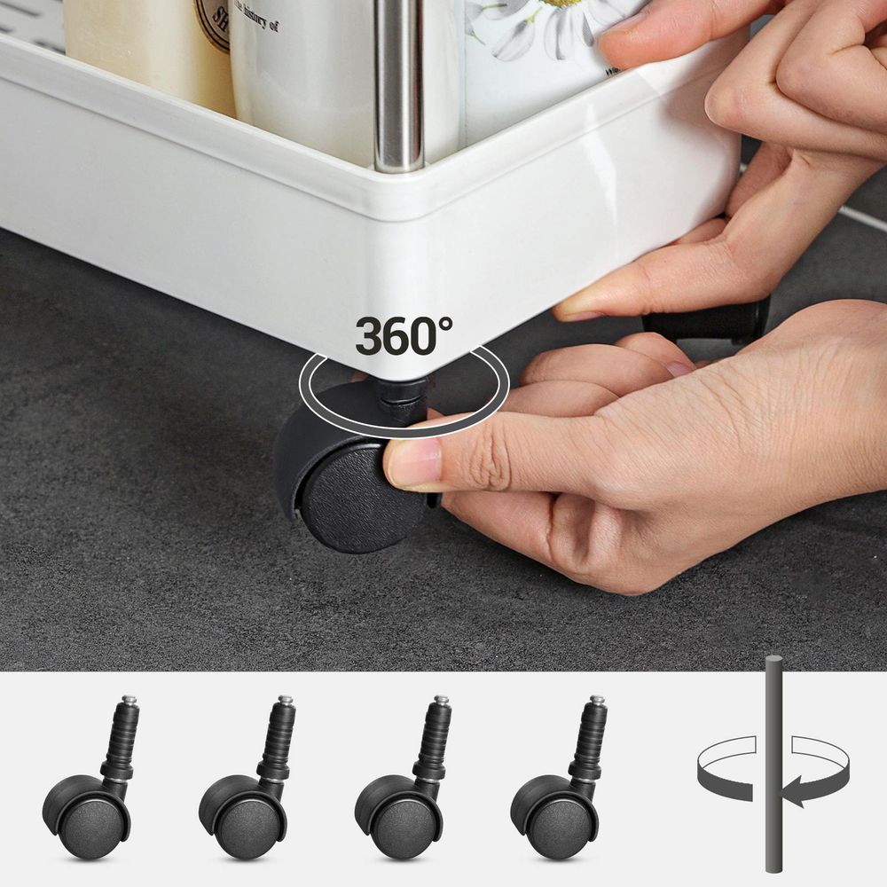 Songmics Πλαστικό Καρότσι Εξοικονόμησης Χώρου για Οργάνωση και Αποθήκευση με 3 Ράφια - 40 x 13 x 60 cm - White - KSC007W01