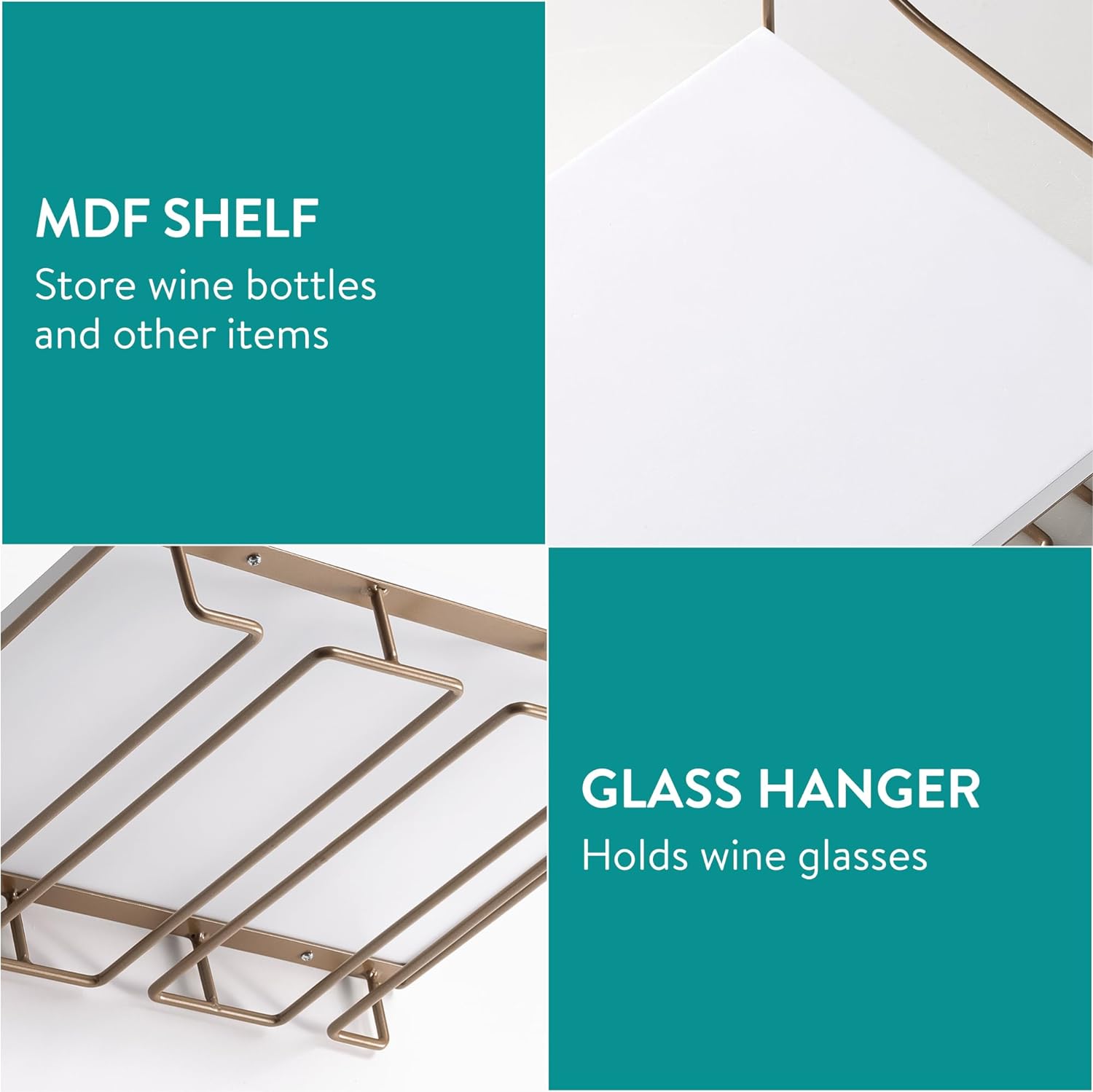 Navaris Ράφι Κουζίνας με Βάση για Ποτήρια - 30 x 22 x 15 cm - Gold / White - 60359.01