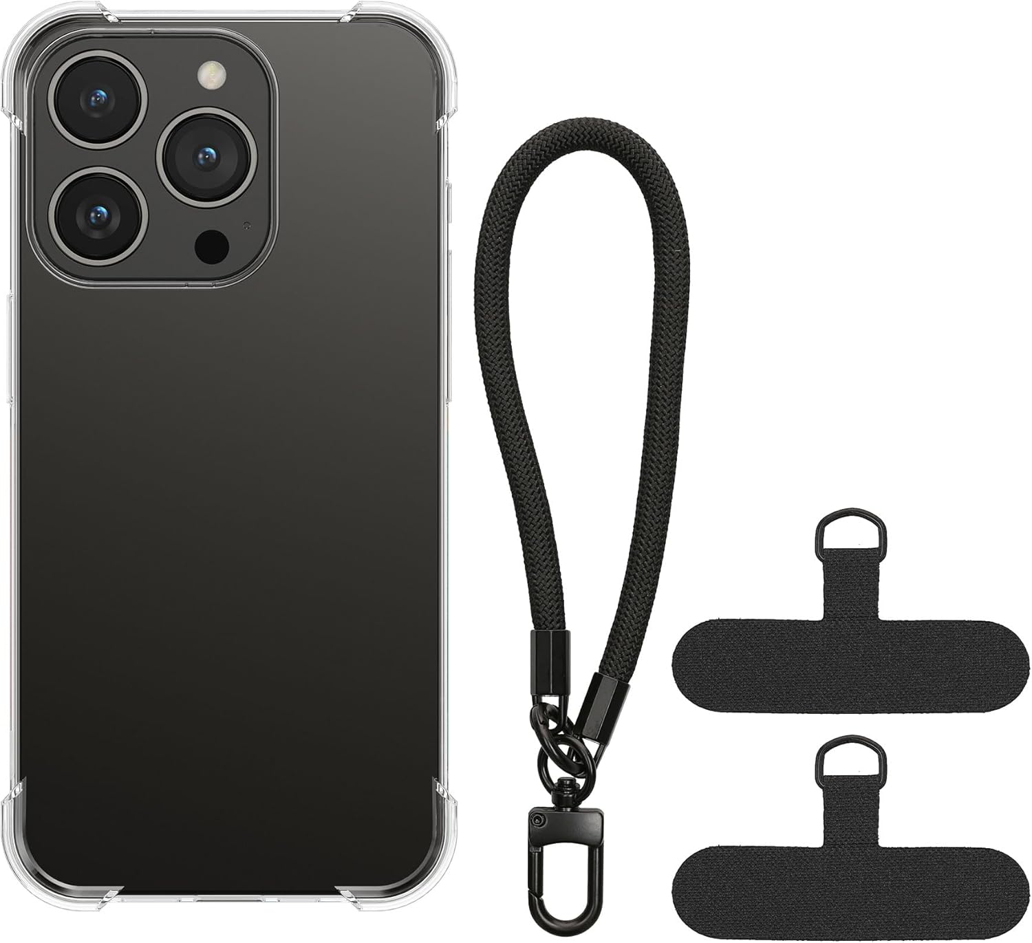 KW iPhone 15 Pro Θήκη Σιλικόνης TPU με Λουράκι - Διάφανη / Black