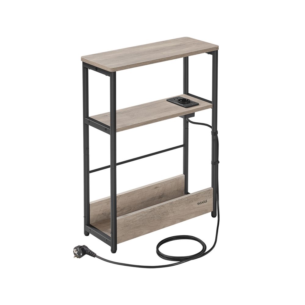Vasagle Στενό Βοηθητικό Τραπεζάκι με Ενσωματωμένο Πολύπριζο με 1 Θύρα AC και 2 Θύρες USB - Greige Mottled / Ink Black - LET335K05