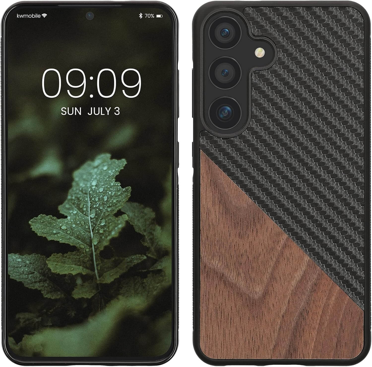 KW Samsung Galaxy S25 Θήκη από Φυσικό Ξύλο και Carbon - Dark Brown / Black