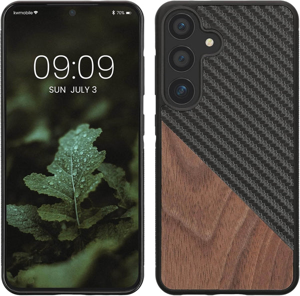 KW Samsung Galaxy S25 Θήκη από Φυσικό Ξύλο και Carbon - Dark Brown / Black