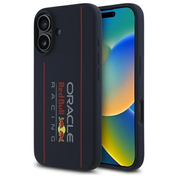 Red Bull iPhone 16 - Silicone Vertical Logo - MagSafe Σκληρή Θήκη με Πλαίσιο Σιλικόνης - Navy - RBHMP16S24SIOLRV