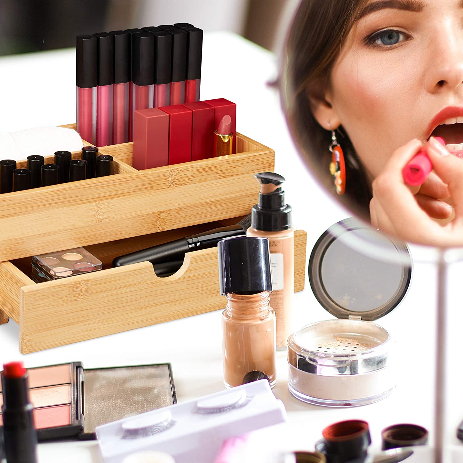 Relaxdays Βάση Αποθήκευσης και Οργάνωσης Καλλυντικών από Bamboo - Natural - 4052025261245