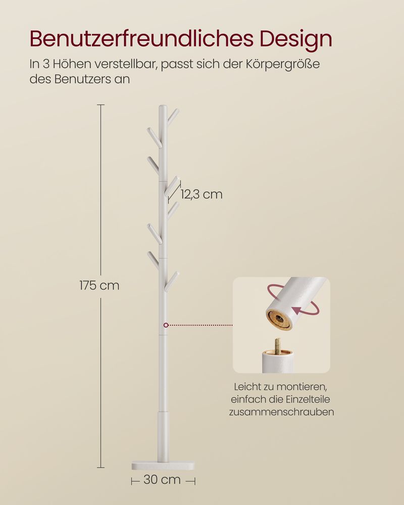 Vasagle Επιδαπέδια Ξύλινη Κρεμάστρα με 8 Γάντζους - Cappuccino Beige - RCR010K01