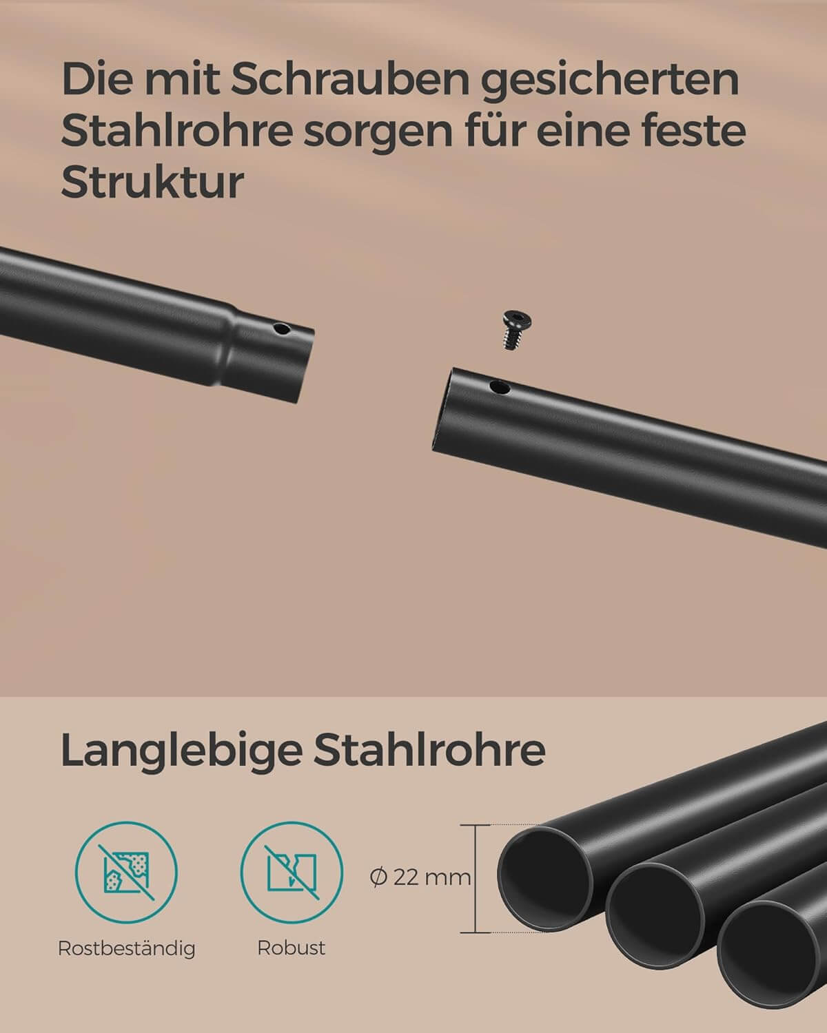 Songmics Τροχήλατη Κρεμάστρα Δαπέδου με 2 Ράγες - Ράγα Ρούχων - 35 x 98.5 x 180.3 cm - Vintage Brown / Ink Black - HSR153B01