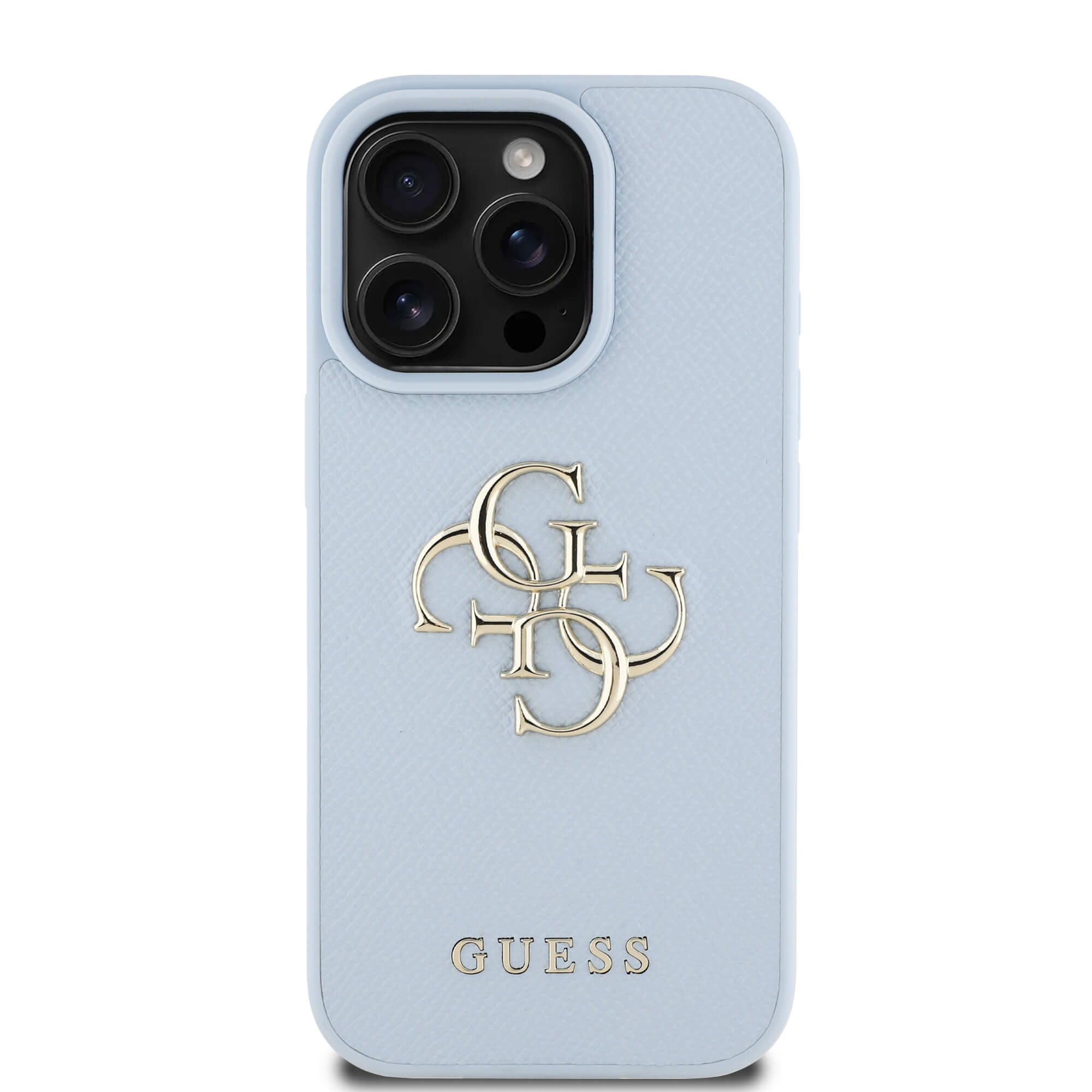 Guess iPhone 16 Pro - Grained Big 4G Logo Small Classic Logo - Σκληρή Θήκη με Επένδυση από Οικολογικό Δέρμα - Blue - GUHCP16LPGT4MBB