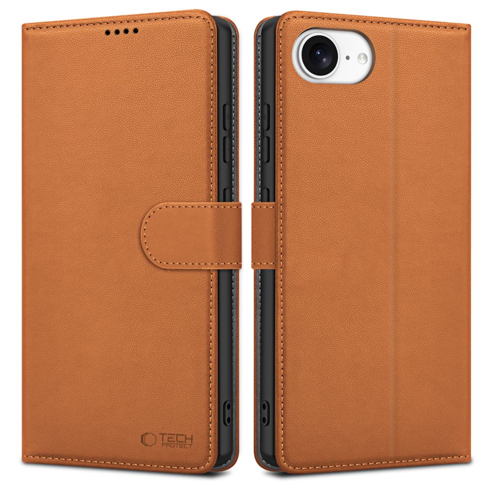 Tech-Protect iPhone 16e Θήκη Πορτοφόλι Stand από Δερματίνη - Saddle Brown