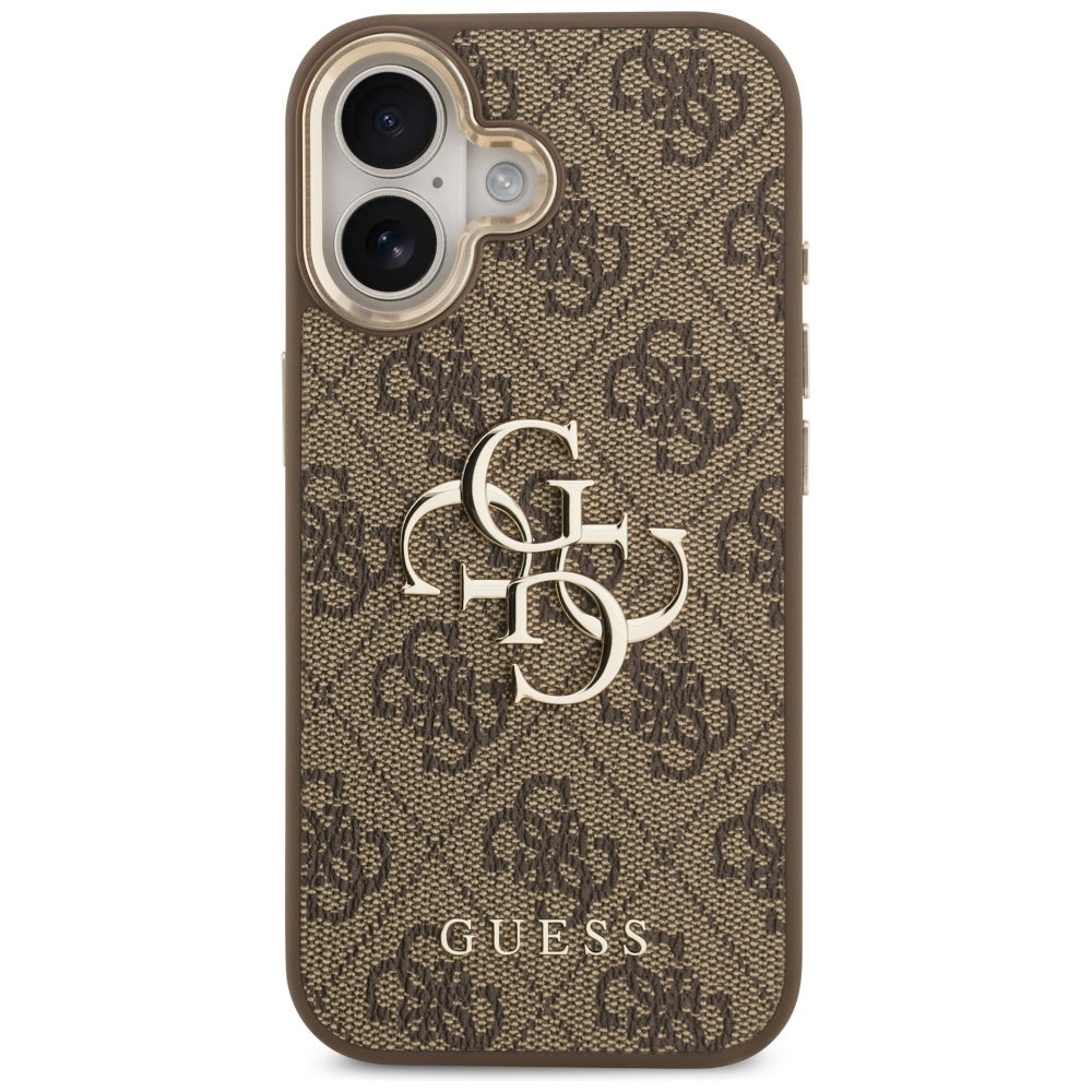 Guess iPhone 17 - 4G Big 4G Classic Logo - Σκληρή Θήκη με Πλαίσιο Σιλικόνης και Επένδυση από Οικολογικό Δέρμα - Brown / Gold - GUHCP17S4GMGCBR