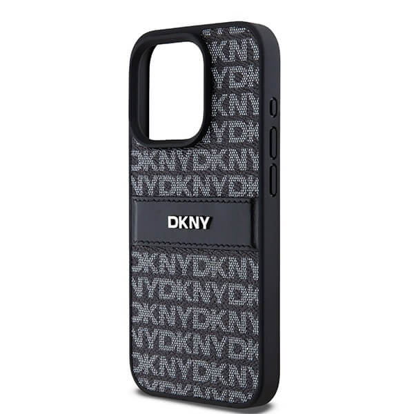 DKNY iPhone 15 Pro Max - Leather Mono Stripe and Metal Logo Σκληρή Θήκη με Επένδυση Συνθετικού Δέρματος - Black