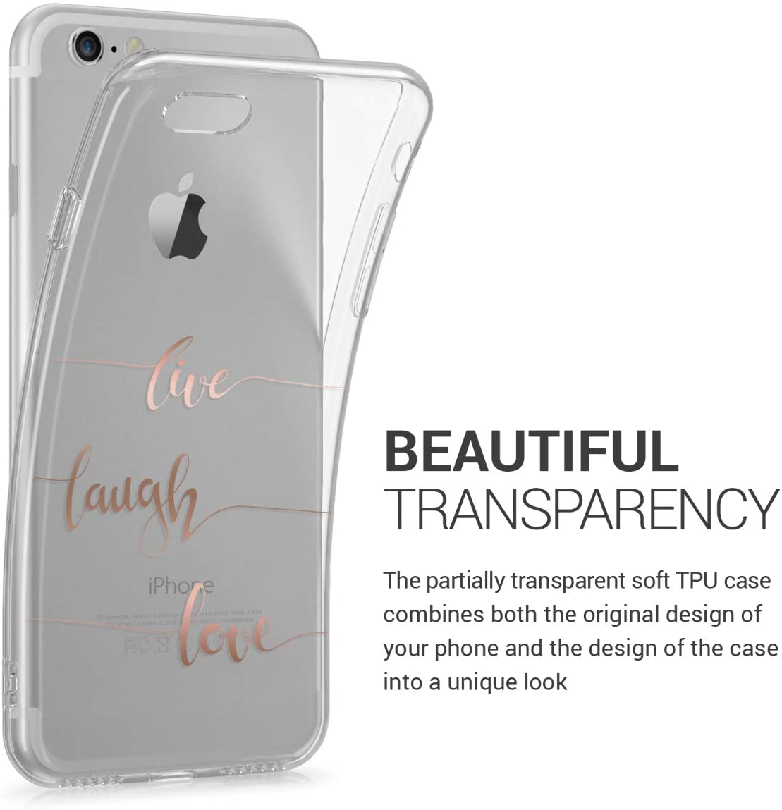 KW iPhone SE 2022 / SE 2020 / 7 / 8 Θήκη Σιλικόνης TPU Design Live Laugh Love - Rose Gold / Διάφανη - 46227.17