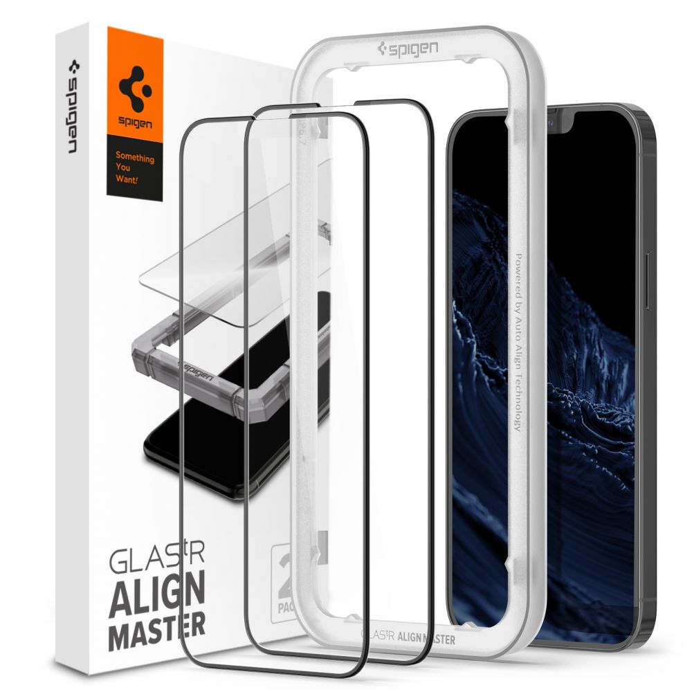 Spigen iPhone 13 / iPhone 13 Pro FC AlignMaster 2.5D Full Screen Case Friendly Tempered Glass Αντιχαρακτικό Γυαλί Οθόνης 9H - 2 Τεμάχια - Black