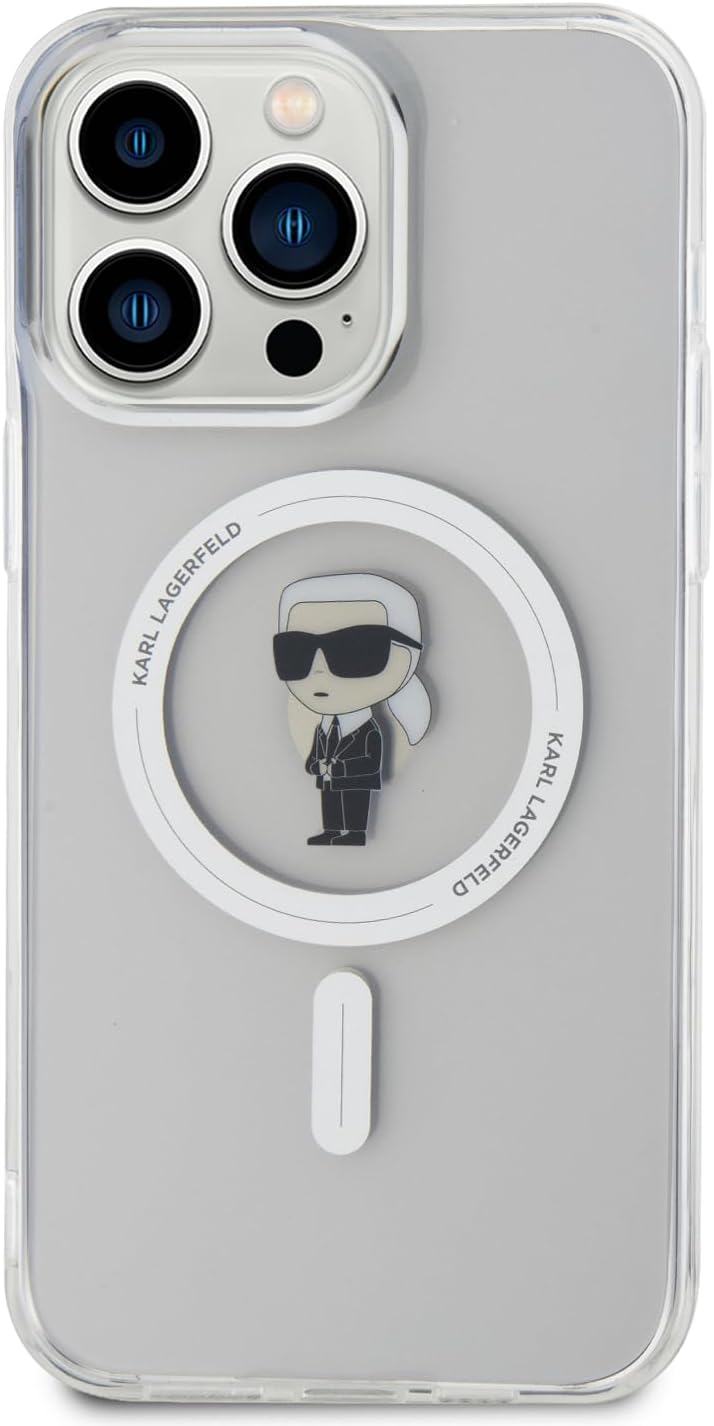 Karl Lagerfeld iPhone 15 Pro Max - IML Ikonik Magsafe Σκληρή Θήκη με Πλαίσιο Σιλικόνης και MagSafe - Διάφανη - KLHMP15XHFCKNOT - likebrands.gr