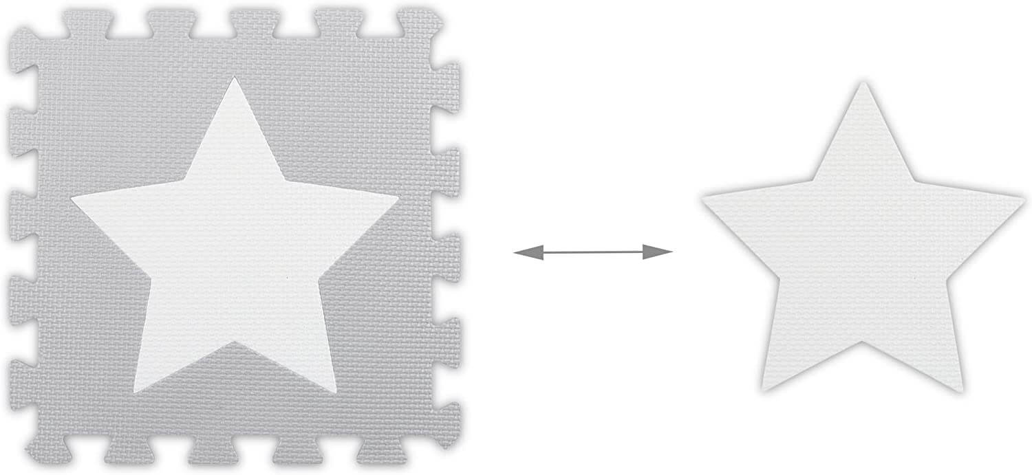 Relaxdays Χαλάκι Παζλ 9 Τεμαχίων για Παιδιά - Design Stars - Light Grey - 4052025389925