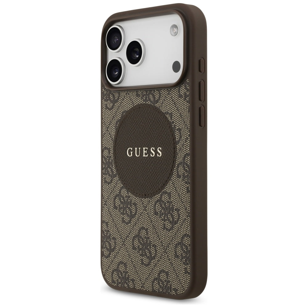 Guess iPhone 17 Pro Max - 4G Circle Classic Logo MagSafe - Θήκη με Επένδυση Συνθετικού Δέρματος - Brown - GUHMP17XP4PGRSGW