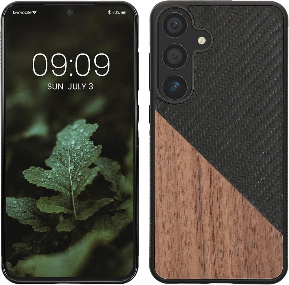KW Samsung Galaxy S25 Plus Θήκη από Φυσικό Ξύλο και Carbon - Dark Brown / Black