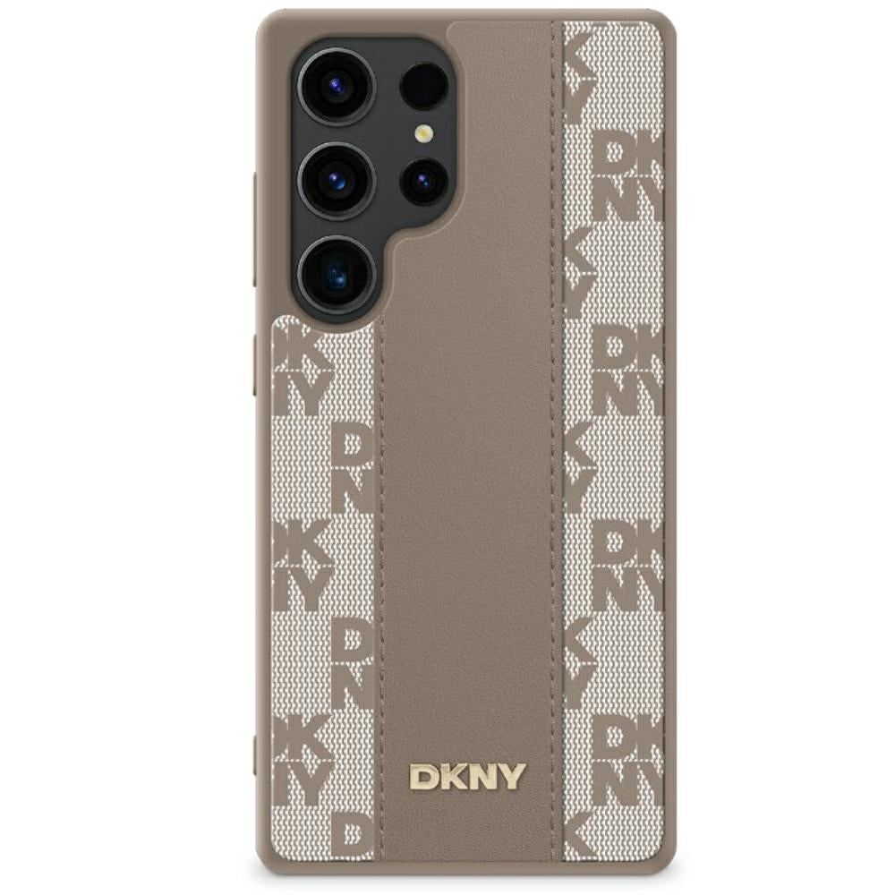 DKNY Samsung Galaxy S25 - Checkered Pattern MagSafe Σκληρή Θήκη με Επένδυση Συνθετικού Δέρματος - Taupe
