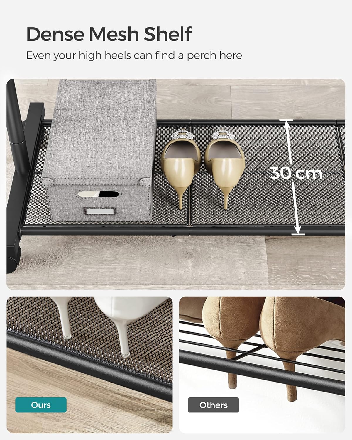 Songmics Επιδαπέδια Μεταλλική Κρεμάστρα με Ράφι Παπουτσιών - Ράγα Ρούχων - Black - HSR25BK