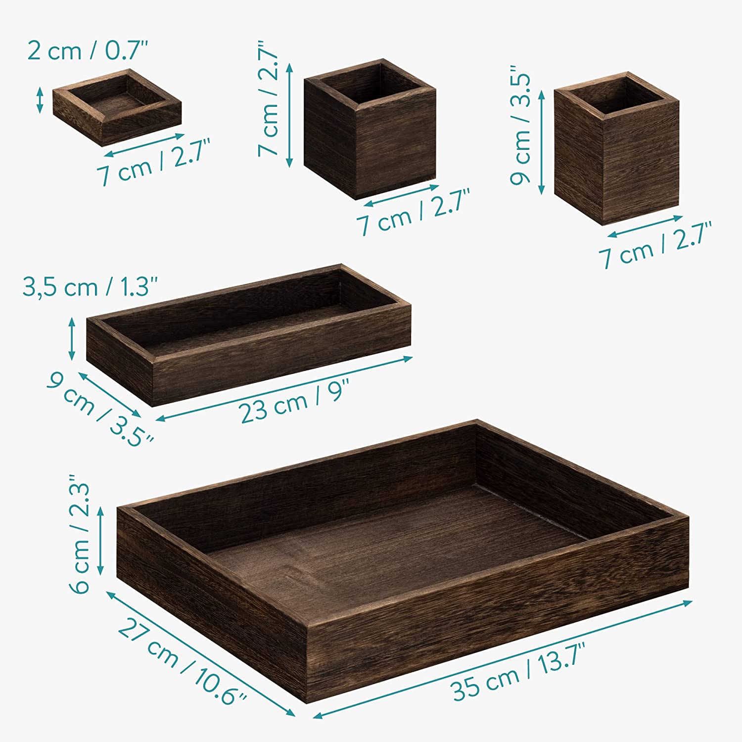 Navaris Σετ με 5 Ξύλινες Βάσεις Οργάνωσης Γραφείου - Dark ‎Brown - 58091.05