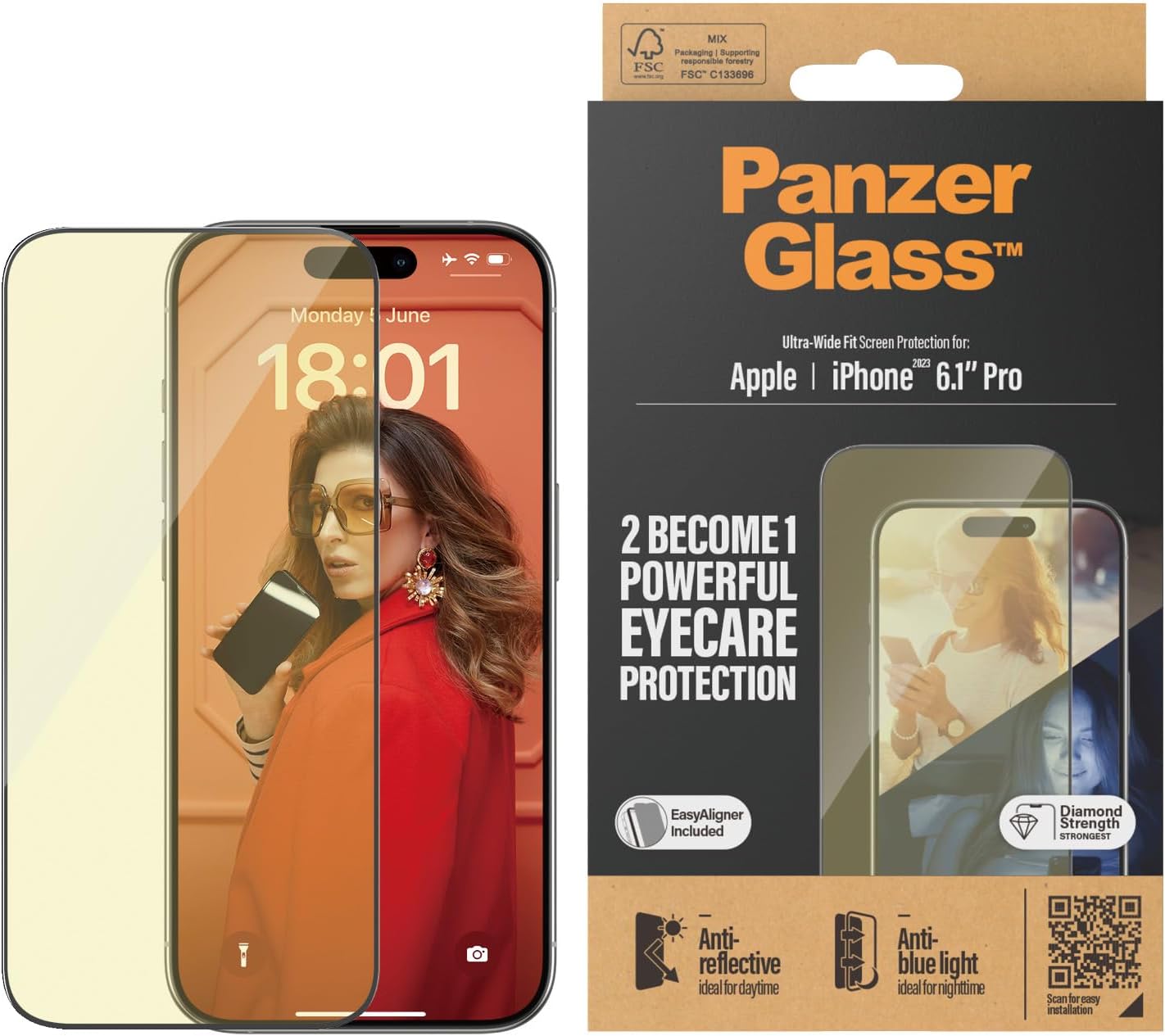 PanzerGlass iPhone 15 Pro - EyeCare Ultra-Wide Fit Anti-Blue Light Anti-reflective Easy Aligner Full Screen Αντιχαρακτικό Γυαλί Οθόνης - Black