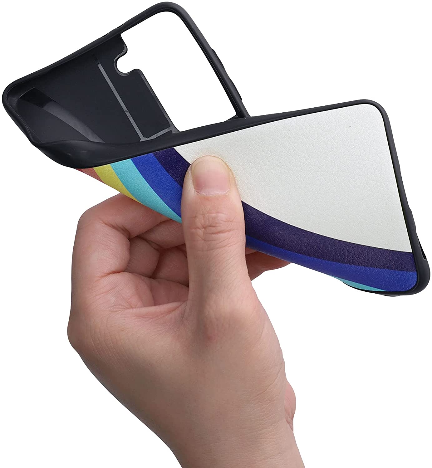 KW Samsung Galaxy S21 Θήκη Σιλικόνης με Φινίρισμα Συνθετικού Δέρματος - Design Rainbow - Multicolor / White - 54563.01