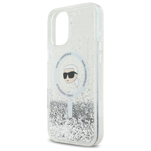 Karl Lagerfeld iPhone 16 Plus - Liquid Glitter Karl Head MagSafe - Σκληρή Θήκη με Πλαίσιο Σιλικόνης - Διάφανη - KLHMP16MLGKISGH