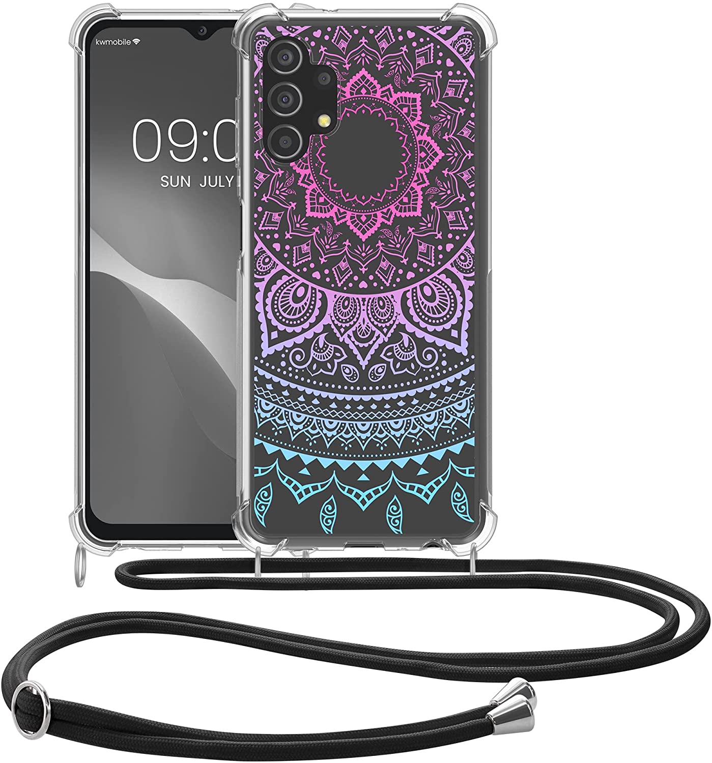 KW Samsung Galaxy A13 4G Θήκη Σιλικόνης TPU με Λουράκι Design Indian Sun - Διάφανη / Dark Pink / Blue - 58232.04