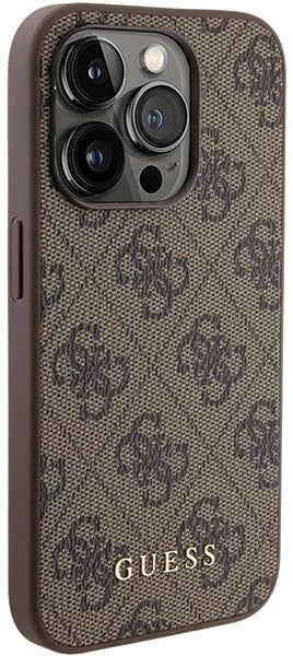 Guess iPhone 15 Pro - 4G Metal Gold Logo Σκληρή Θήκη με Επένδυση Συνθετικού Δέρματος - Brown - GUHCP15LG4GFBR