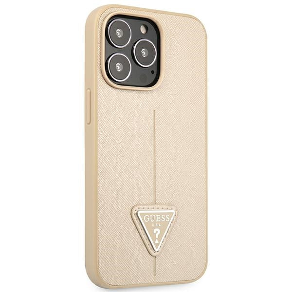 Guess iPhone 14 Pro Max Saffiano Σκληρή Θήκη με Πλαίσιο Σιλικόνης - Beige - GUHCP14XPSATLE