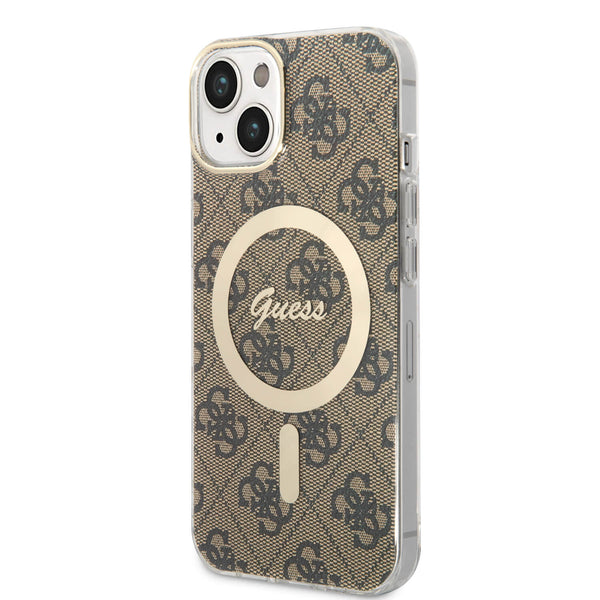 Guess iPhone 15 Plus / 14 Plus IML 4G MagSafe Σκληρή Θήκη με Πλαίσιο Σιλικόνης και MagSafe - Brown - GUHMP15MH4STW
