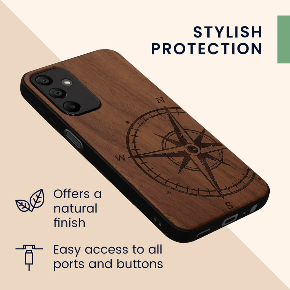 KW Samsung Galaxy A15 4G / A15 5G Θήκη από Φυσικό Ξύλο - Design Compass Vintage - Dark Brown