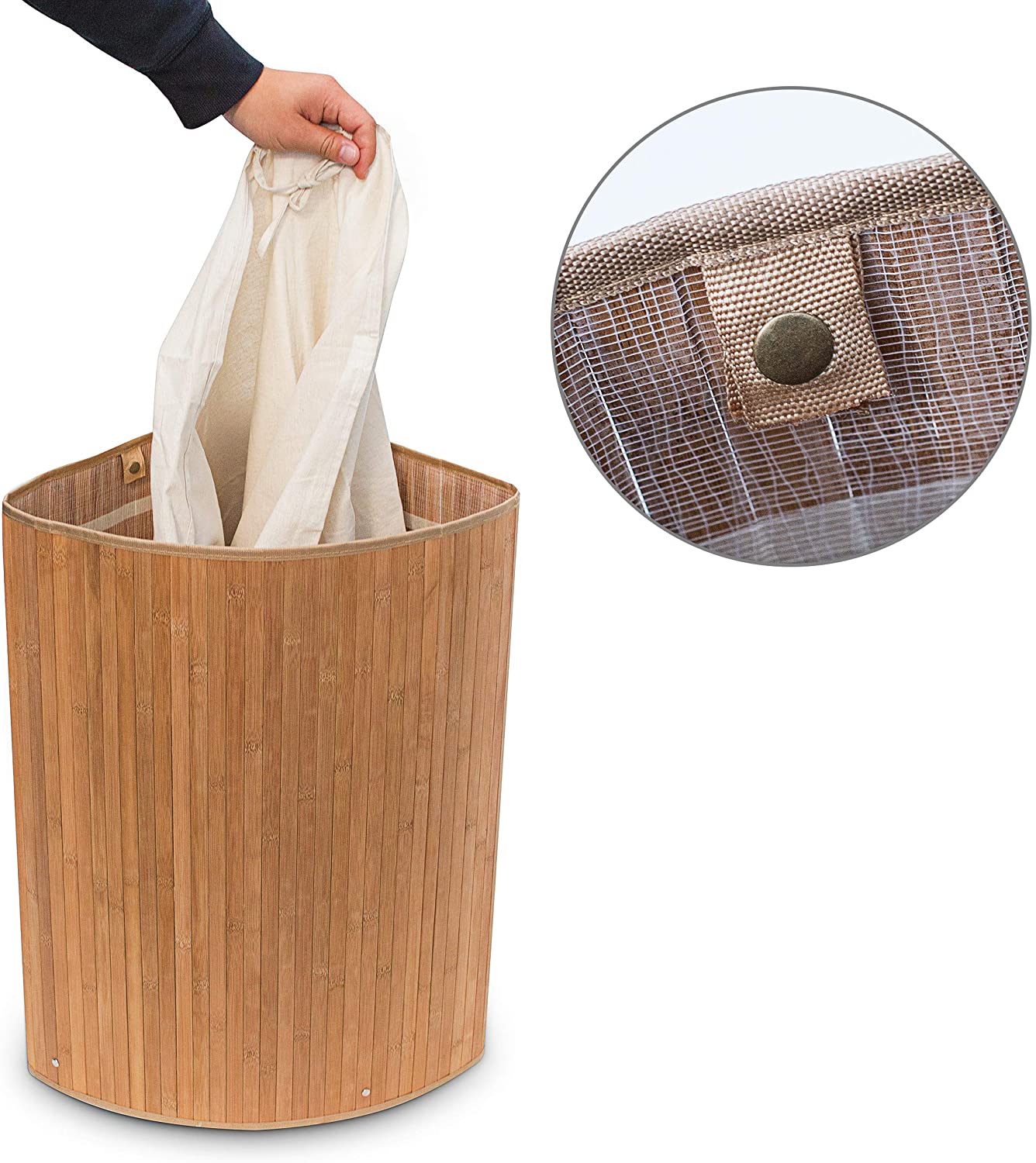 Relaxdays Καλάθι Απλύτων από Μπαμπού με Καπάκι - Natural / White - 4052025046798